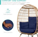 Best Choice Products Wicker Egg Chair, Oversized Indoor Outdoor Lounger for Patio, Backyard, Living Room w/ 4 Cushions, Steel Frame, 440lb Capacity - Ivory - Image 11