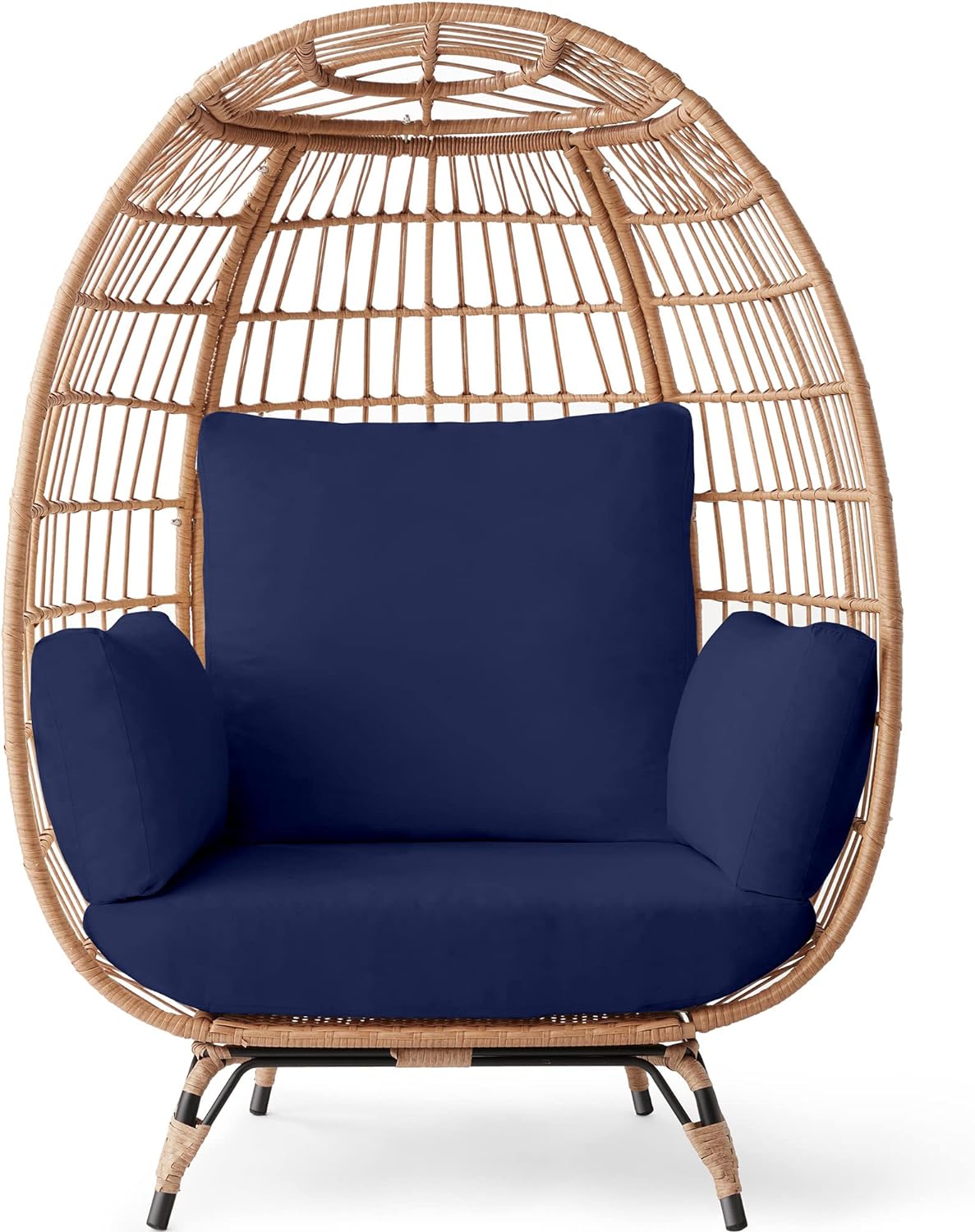95B5925F-9E7C-6748-D89A-5F49482EEF37 Best Choice Products Wicker Egg Chair, Oversized Indoor Outdoor Lounger for Patio, Backyard, Living Room w/ 4 Cushions, Steel Frame, 440lb Capacity - Ivory - Image 1