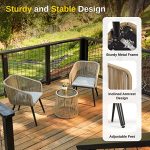 Patio Furniture Set, 3-Piece Outside Bistro Set Handwoven Rattan Wicker Chairs with Waterproof Cushions, Tempered Glass Table, Outdoor Conversation Set for Porch, Brown & Light Grey - Image 6