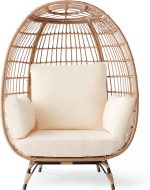 Best Choice Products Wicker Egg Chair, Oversized Indoor Outdoor Lounger for Patio, Backyard, Living Room w/ 4 Cushions, Steel Frame, 440lb Capacity - Ivory - Image 39